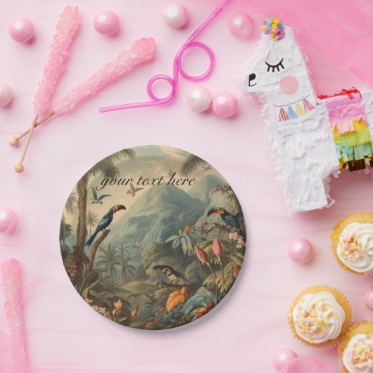  botanische toekan en aanpasbare bloemetjes papieren bordje (Feest)