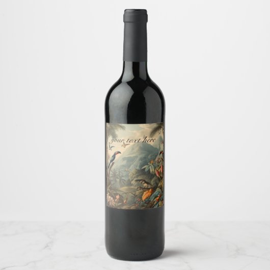  botanische toekan en aanpasbare bloemetjes wijn etiket (Voorkant)