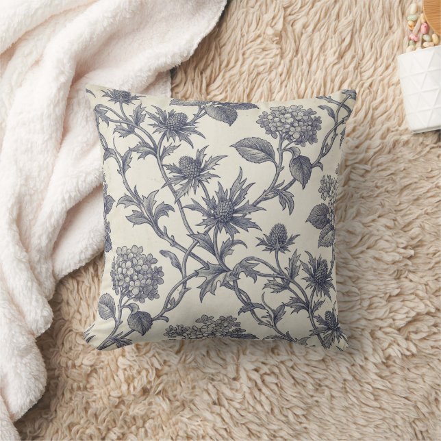 Botanische Toile | Hortensia & Stranddistel Kussen (Deken)