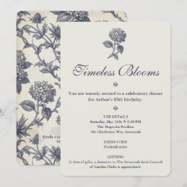 Botanische Toile Hortensia Zeeholly 80ste Verjaard Kaart