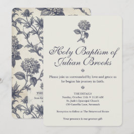 Botanische Toile Hortensia Zeeholly Doop Kaart