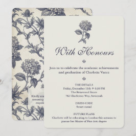 Botanische toile hydrangea zeeholly afstuderen kaart