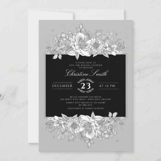 Botanische Trendy Grey Black Line Art Vrijgezellen Kaart (Voorkant)