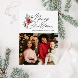 botanische trendy script kerstkaart