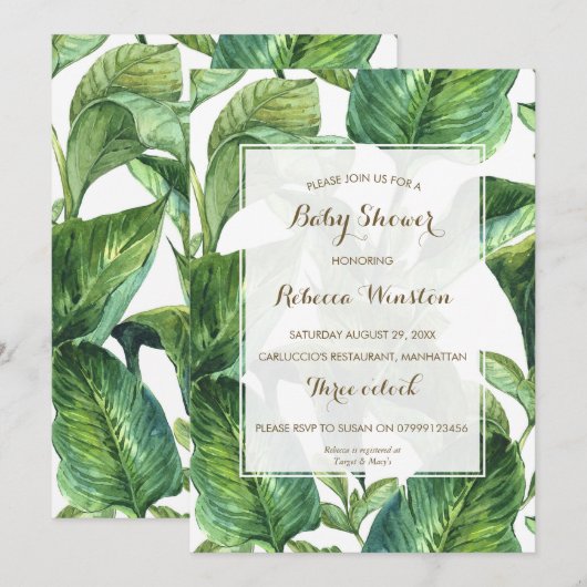 botanische tropische bladeren baby shower-uitnodig kaart (Voorkant / Achterkant)