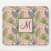 Botanische tropische bladeren Monogram roze Aangep Muismat (Voorkant)