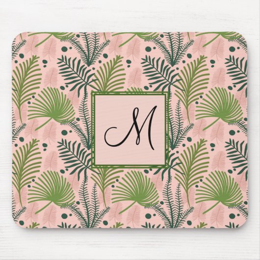 Botanische tropische bladeren Monogram roze Aangep Muismat (Voorkant)