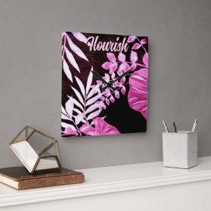 Botanische Tropische Bladeren Palm Roze Gepersonal Vierkante Klok