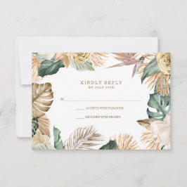 Botanische Tropische Bloem Goud Mauve Trouwdag RSVP Kaartje