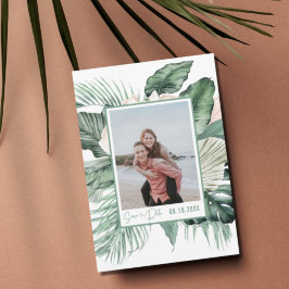Botanische tropische bruiloft foto slaat de datum  save the date
