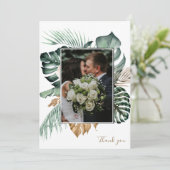 Botanische tropische Floral Gold Mauve Weddenschap Bedankkaart (Staand voorkant)