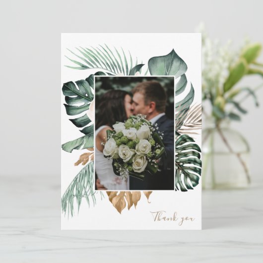 Botanische tropische Floral Gold Mauve Weddenschap Bedankkaart (Staand voorkant)