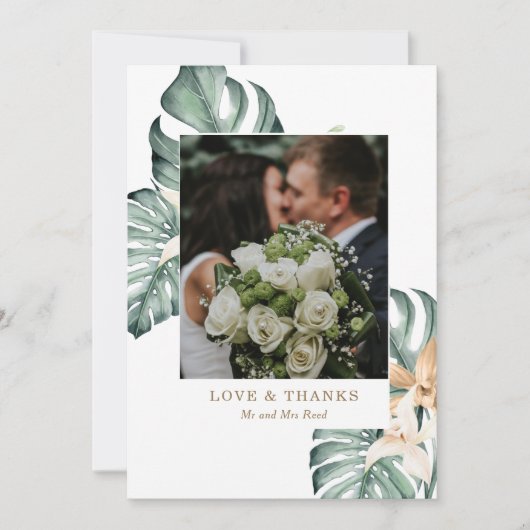 Botanische tropische Floral Gold Mauve Weddenschap Bedankkaart (Voorkant)