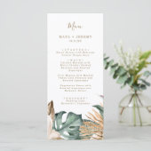 Botanische tropische Floral Gold Mauve Weddenschap Menu (Staand voorkant)