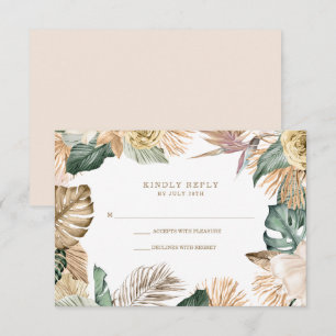 Botanische tropische Floral Gold Mauve Weddenschap RSVP Kaartje
