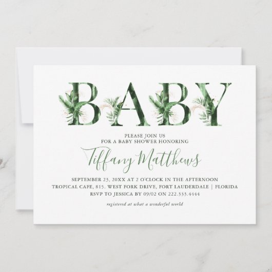 Botanische tropische groen en goudBaby shower Kaart (Voorkant)