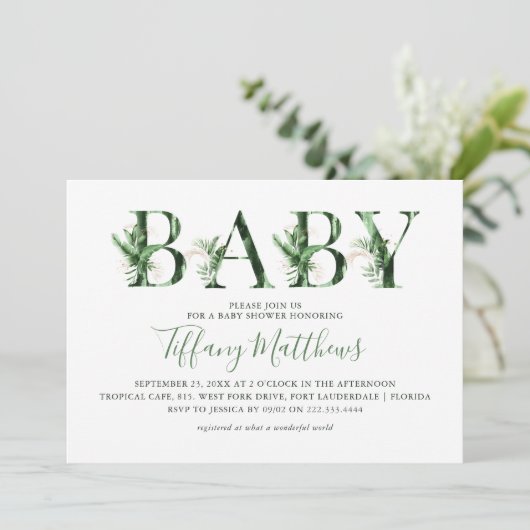 Botanische tropische groen en goudBaby shower Kaart (Staand voorkant)