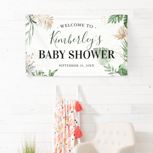 Botanische tropische groen en goudBaby shower Spandoek (Insitu)