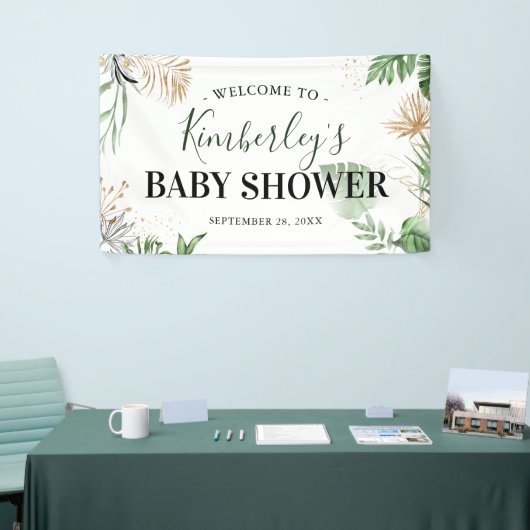 Botanische tropische groen en goudBaby shower Spandoek (Beurs)