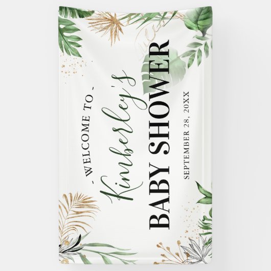 Botanische tropische groen en goudBaby shower Spandoek (Verticaal)