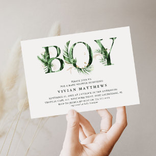 Botanische Tropische Groen & Goud BOY Baby Shower Kaart