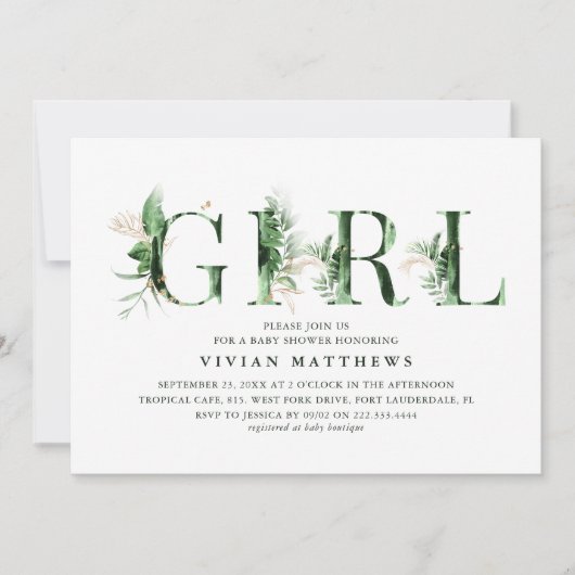 Botanische tropische groene Baby shower en goudbru Kaart (Voorkant)