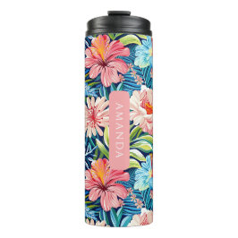 Botanische Tropische Zomer Bloemen Patroon Bloemri Thermosbeker