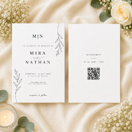 Botanische Trouwuitnodiging met Monogram & QR Kaart
