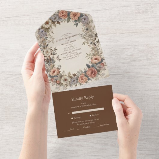 Botanische tuin Art Nouveau bruiloft All In One Uitnodiging (Afscheurbaar)