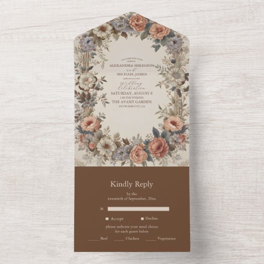 Botanische tuin Art Nouveau bruiloft All In One Uitnodiging (Binnen)