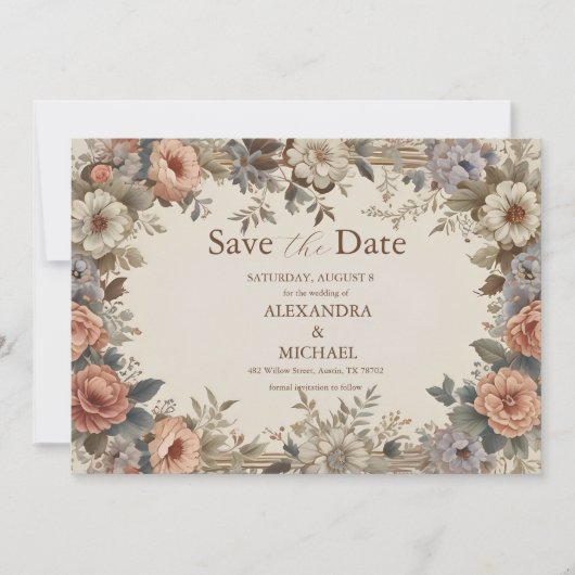 Botanische tuin Art Nouveau bruiloft Save The Date (Voorkant)