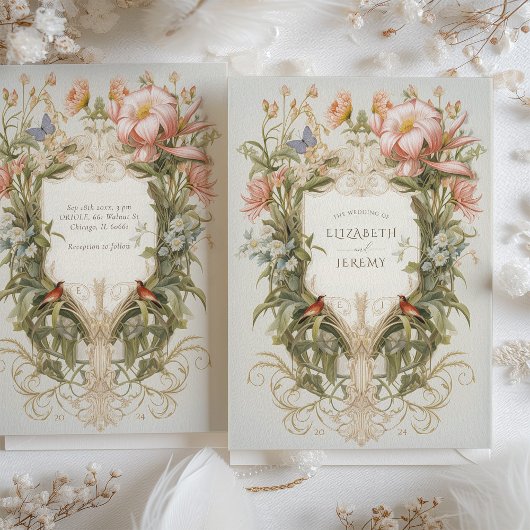 Botanische tuin Art Nouveau bruiloft uitnodiging