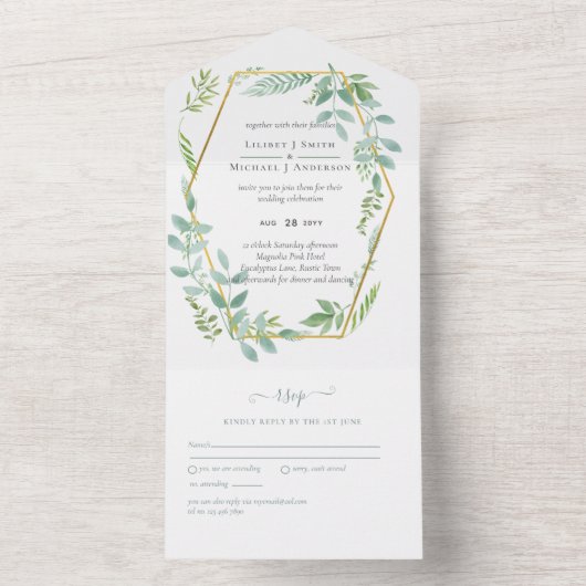 Botanische Tuin Bladeren Groene Huwelijk All In One Uitnodiging (Binnen)