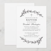 Botanische tuin. Elegant zwart-wit baptisme Kaart (Voorkant / Achterkant)