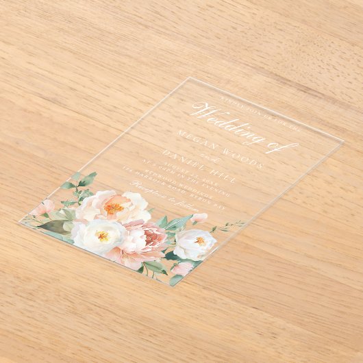 Botanische Tuin Elegante Bloemen Huwelijk Acryl Uitnodigingen (Laagn)