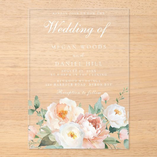 Botanische Tuin Elegante Bloemen Huwelijk Acryl Uitnodigingen (Voorkant)