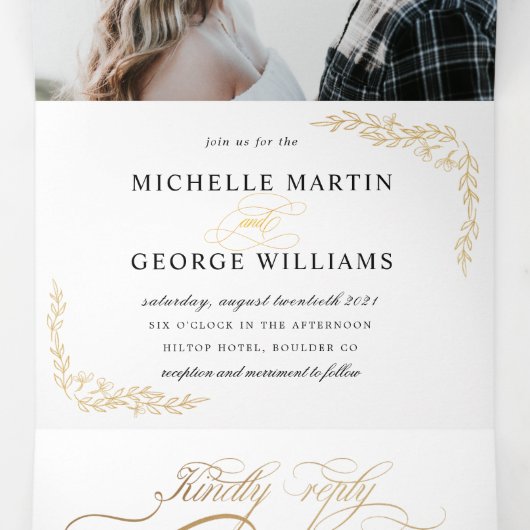 Botanische Tuin Gouden Drievouw Uitnodiging van de (Binnenkant midden)