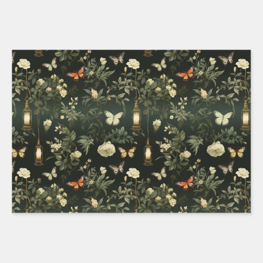 Botanische tuin met vlinderlantaarn inpakpapier vel (Voorkant 3)