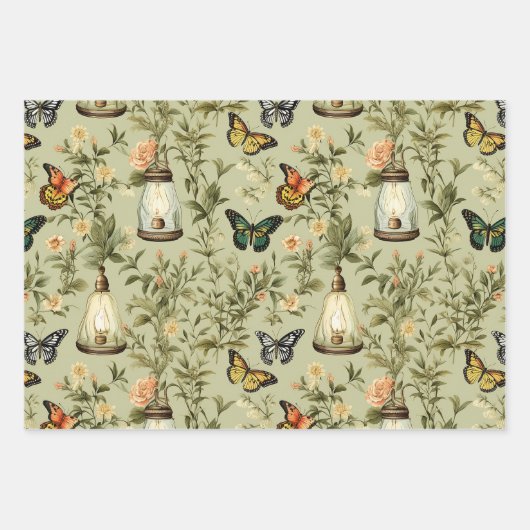Botanische tuin met vlinderlantaarn inpakpapier vel (Voorkant)
