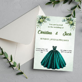 Botanische Tuin Ontwerp Emerald Ballgown Wedding Kaart