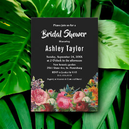 Botanische Tuin Rustiek Zwart Bloemen Vrijgezellen Kaart