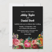 Botanische tuin Rustische Rozen Zwarte Floral Wedd Kaart (Voorkant)