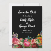 Botanische tuin Rustische Rozen Zwarte Floral Wedd Save The Date (Voorkant)