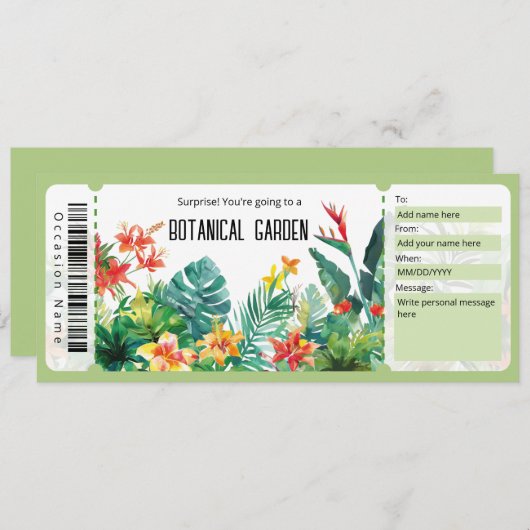 Botanische Tuin Ticket Cadeaubon Kaart (Voorkant / Achterkant)