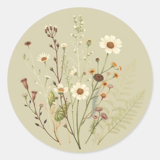  botanische tuin van wilde bloemen en varens ronde sticker (Voorkant)