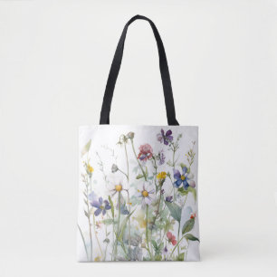 Botanische Tuin Waterverf Blauw Geel Bloemen Tote Bag