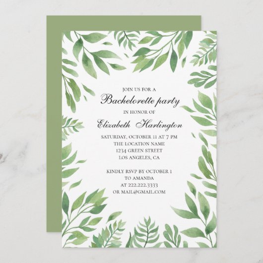 Botanische tuinbladeren. Zomer vrijgezellenfeest Kaart (Voorkant / Achterkant)