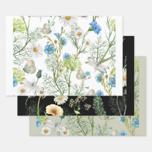 Botanische tuinbloemen inpakpapier vel