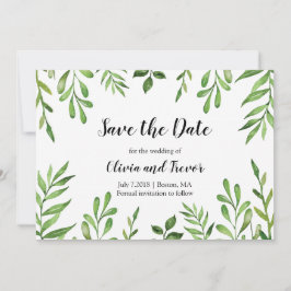 Botanische tuinbouw Waterverf Groene bladeren Gree Save The Date