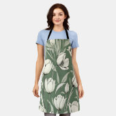 Botanische tulp op salie groen schort (Gedragen)